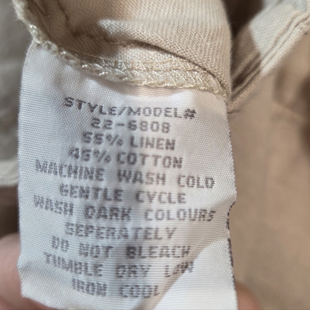 Neutral Linen Taupe Shorts Size Lg With Drawstring Side Button Detail - Picture 3 of 4